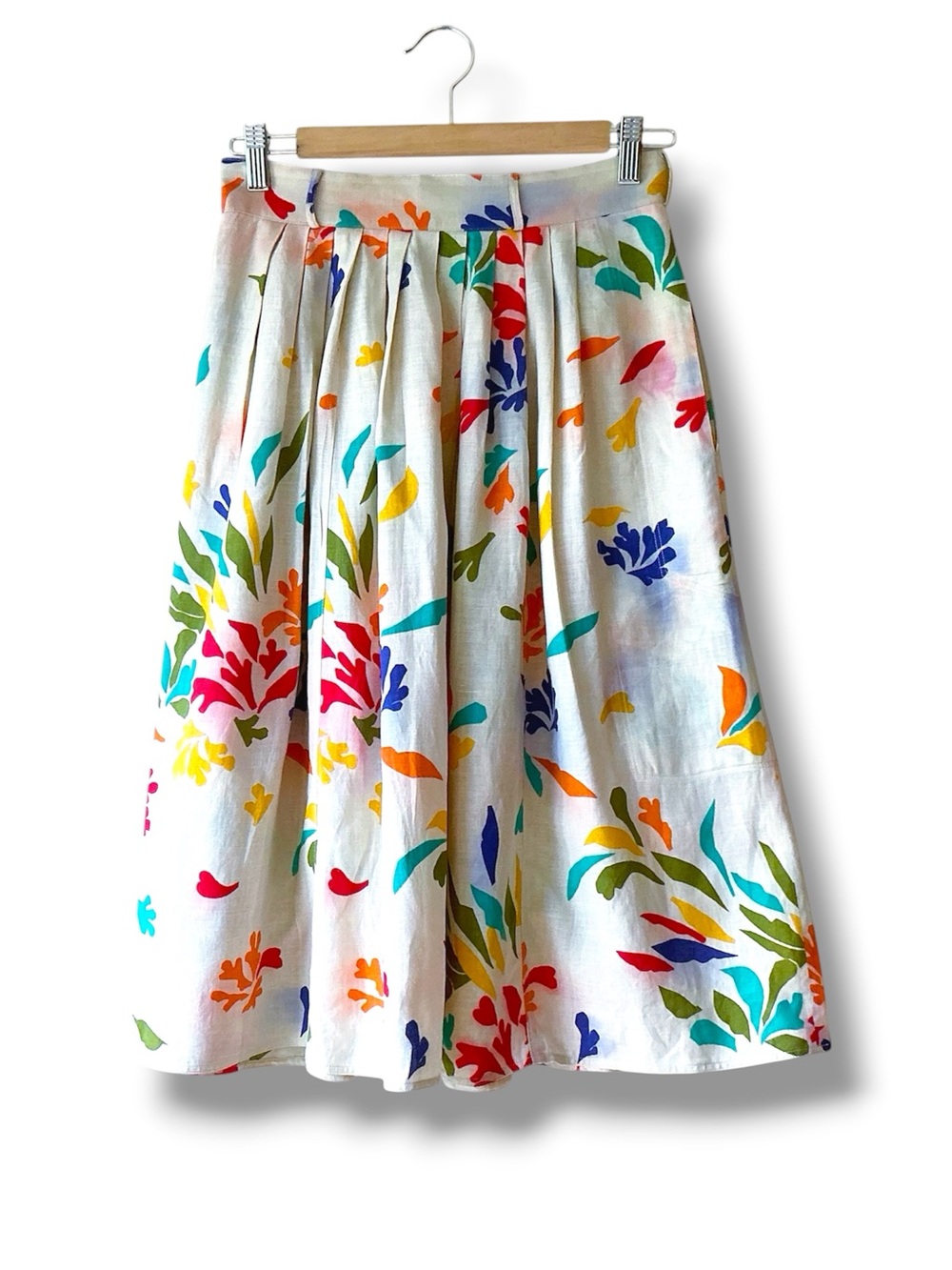 Les Copains Botanical Vibrant Print Linen Blend Pleated Skirt Size IT42/US 6